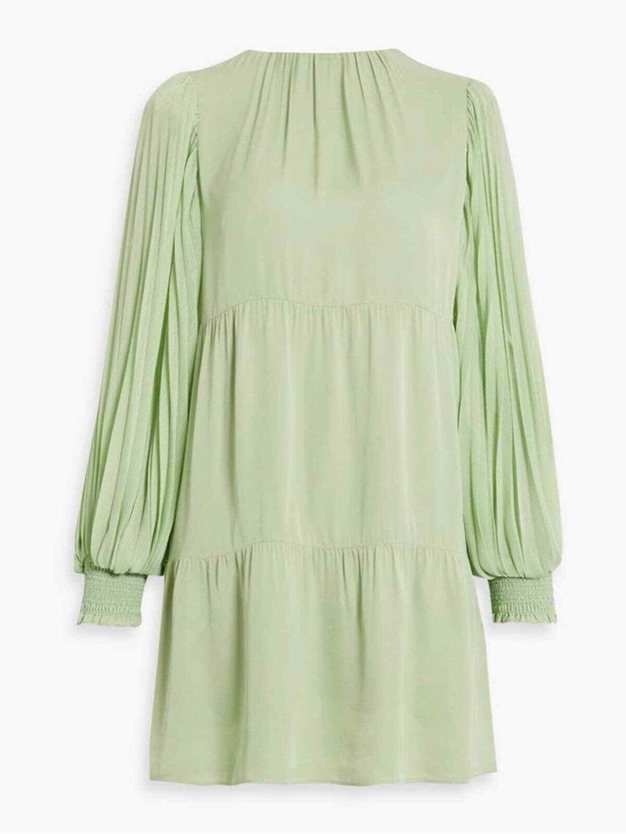 Alice + Olivia Antonette Crew Neck Mini Mint Green Tiered
